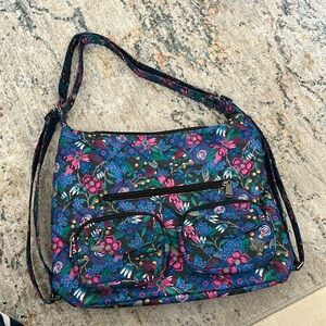 Lug zipline tote 11 by 14.by 3 colorful quilted tote three pockets on the front